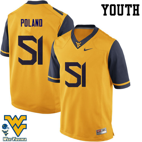NCAA Youth Kyle Poland West Virginia Mountaineers Gold #51 Nike Stitched Football College Authentic Jersey OA23D14KA